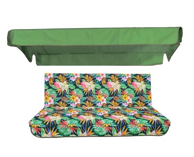 Комплект подушек для качелей водоотталкивающий eGarden FLORAL 170x110x6 зеленый тент 120x200 5182 фото